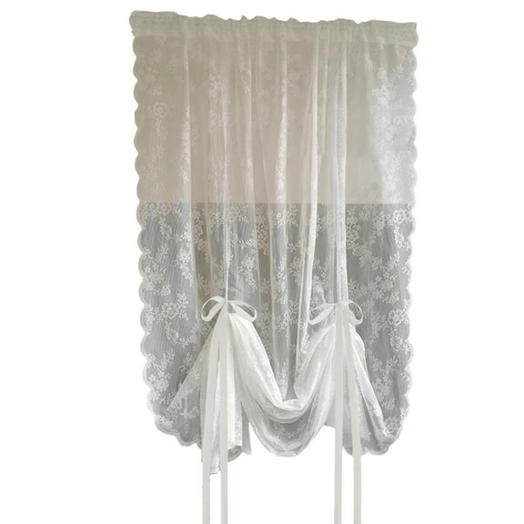BYNNIX White Lace Embroidery Voile Curtains with Rod Pockets Pulling Curtain for Living Room Bedroom Kitchen 150cm