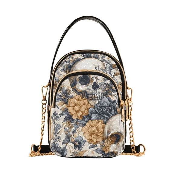 joogoo Women Skulls Tropical Flower Chain Crossbody Bags Shoulder Handbag Phone Purse