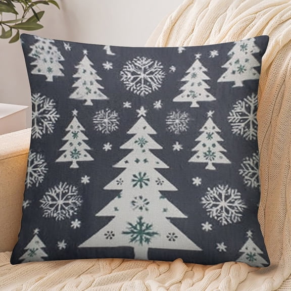 RKSupls 18x18 Inch Envelope Throw Pillow Cover, Christmas Trees Snowflakes Soft Polyester Modern Farmhouse Decorative Cushion Case for Home Bedroom Living Room