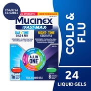 Mucinex Fast Max Cold and Flu Relief Liquid Gels, Maximum Strength Daytime (16 Count) and Nighttime (8 Count), Combo Pack