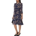 thumbnail image 2 of INSPIRE CHIC Vestido Camisero Floral Elegante para Mujeres con Cuello en V, Manga 3/4, Con Cinta Frontal, Vestidos Fluidos de Chifón, Talla L, Azul Oscuro, 2 of 6