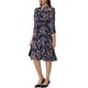 thumbnail image 2 of INSPIRE CHIC Vestido Camisero Floral Elegante para Mujeres con Cuello en V, Manga 3/4, Con Cinta Frontal, Vestidos Fluidos de Chifón, Talla L, Azul Oscuro, 2 of 6