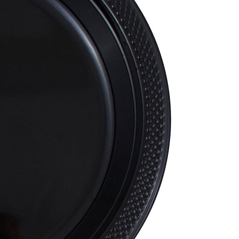 JAM Paper Round Plastic Party Plates, Black, 20 per Pack, Medium 9"