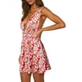 thumbnail image 3 of Argulvti Women Mini Dress Sleeveless V Neck Backless Flower Print Summer Dress, 3 of 7
