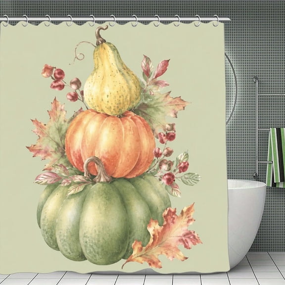 Stacked Pumpkins Autumn Print Shower Curtain,Cloth Fabric Waterproof Polyester Bathroom Home Decor Set with Hooks 70.8×70.8Inch