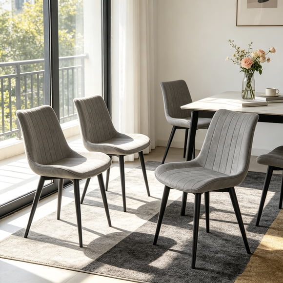 Modern Dining Chairs, Leather Accent Chair with Waterproof Cushions and Metal Legs, Mid Century Minimalist Accent Chair for Living Room, Dining Room, Bedroom and Balcony (Gray-4PCS)