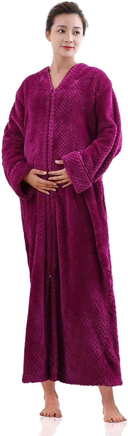 Metzuyan WS-AW22 Womens Fleece Long Length Dressing Textured knit Full  Zipped long Sleeve Robe Silver Grey S : Amazon.co.uk: Fashion