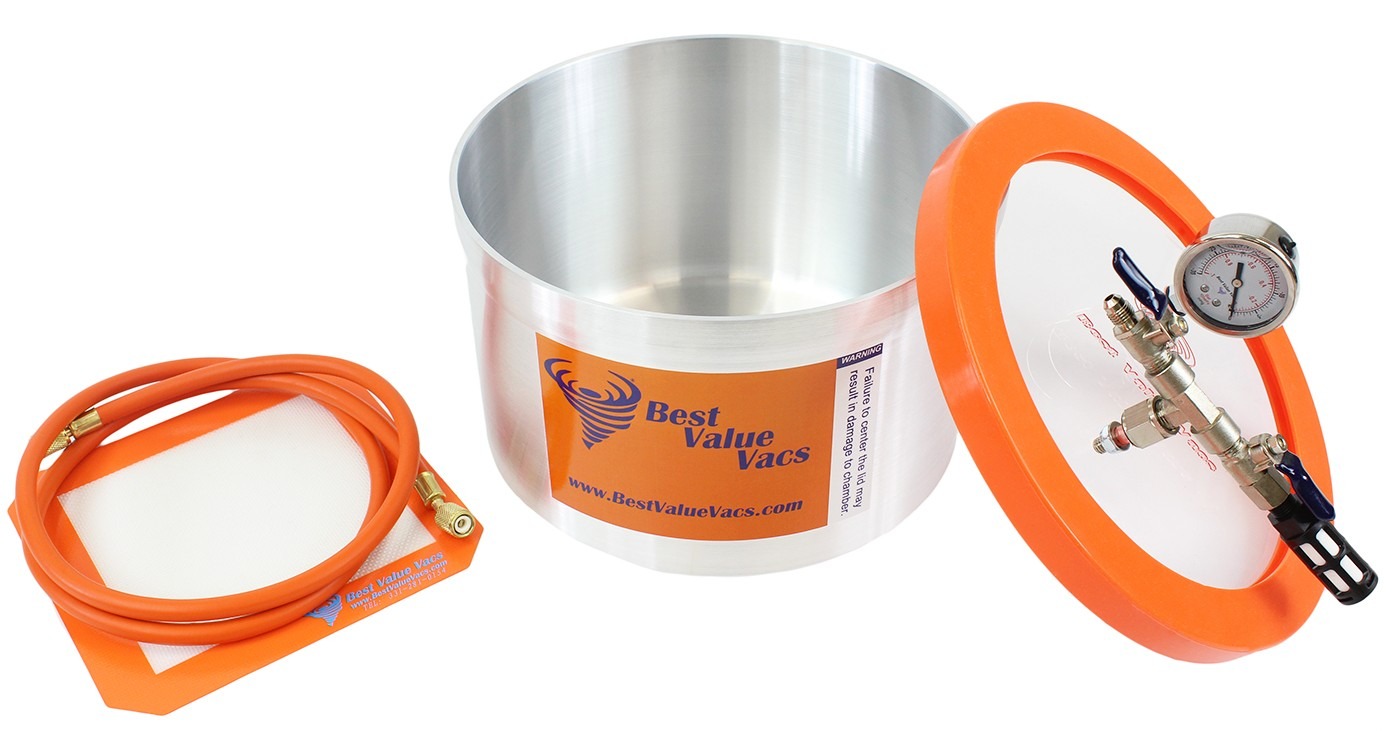 BVV Vacuum Chamber (2 Gallon) - High Strength & Durable Aluminum Vacuum Degassing Chamber Kit with Vacuum Pad, Gauge, HVAC Hose & Air Filter