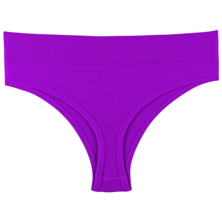 Scyoekwg Womens Underwear Bikinis Briefs Fashion Ladies Panties Solid Color Mid Waisted Bikini Underwear Hipster Panties Breathable Bikini Panties (Purple L)