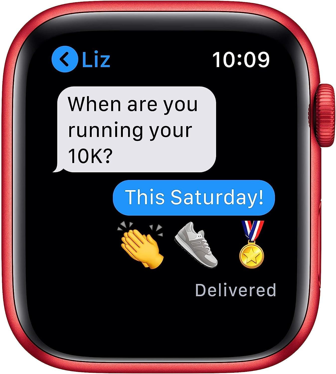 Restored Apple Watch Series 6 (GPS + Cellular, 40 mm) Red Aluminum Case with Red Sport Band Bundle 5 Bonus Bands, Charging Stand, Screen Protector, & 2 amp charger (Refurbished)