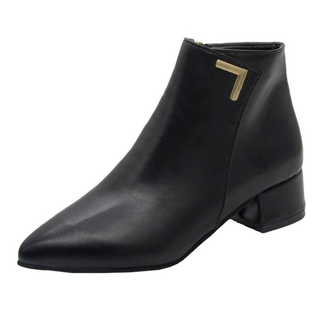Jsaierl Ankle Boots for Women Chunky Block Heel Side Zipper Pointd Toe Suede Fall Winter Bootie Shoes