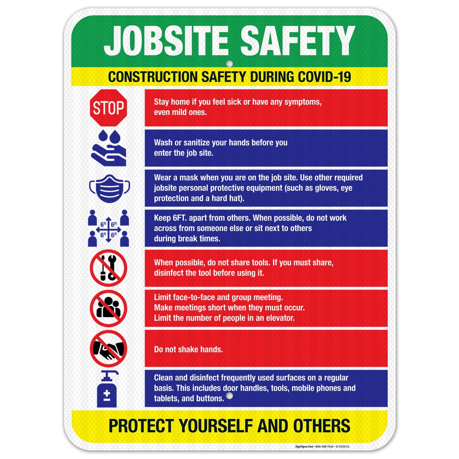 Construction Social Distancing Sign, Jobsite Safety Covid 19 Rules Sign