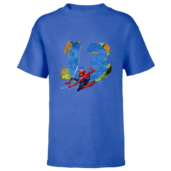 Marvel Super Heroes Spider-Man 13 Year Thirteenth Birthday - Short Sleeve T-Shirt for Kids - Customized-Royal