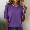 thumbnail image 2 of Delconic Women’s Crew Neck Short Sleeve Knit Sweater Pullover Lightweight Soft Top Classic Fit Ribbed Hem for Daily Wear Dark Purple XL, 2 of 7