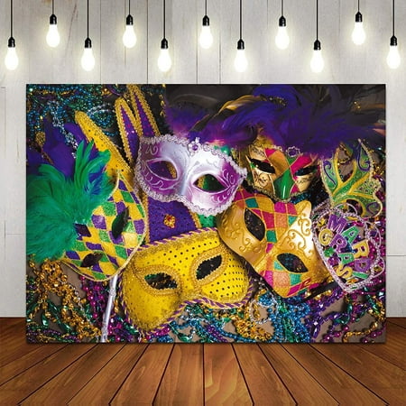 Image of 7X5ft Venetian Mardi Gras Decoration Backdrop Carnival Masquerade Photography Backgrounds Mask Colorful Backdrop