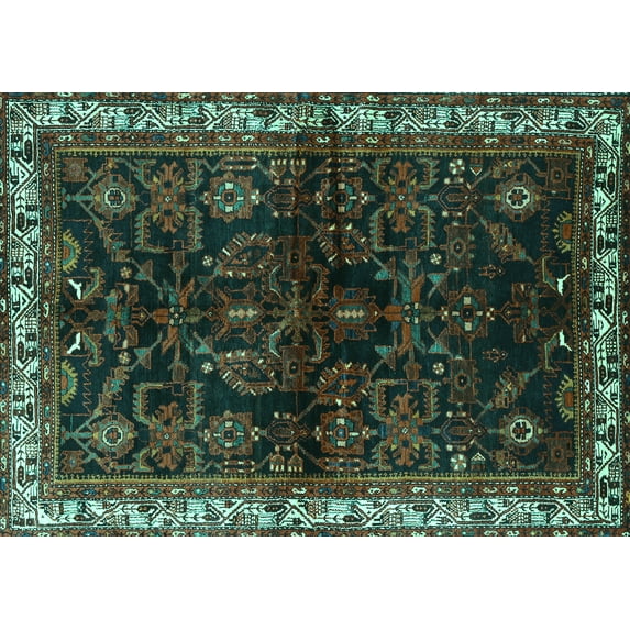 Ahgly Company Indoor Rectangle Persian Turquoise Blue Traditional Area Rugs, 2' x 4'