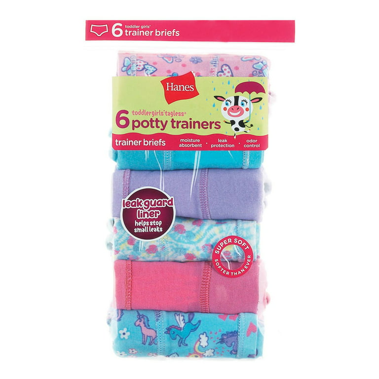Hanes Toddler Girl Potty Trainer Brief Panty, 6 Pack, Sizes 2T-5T 