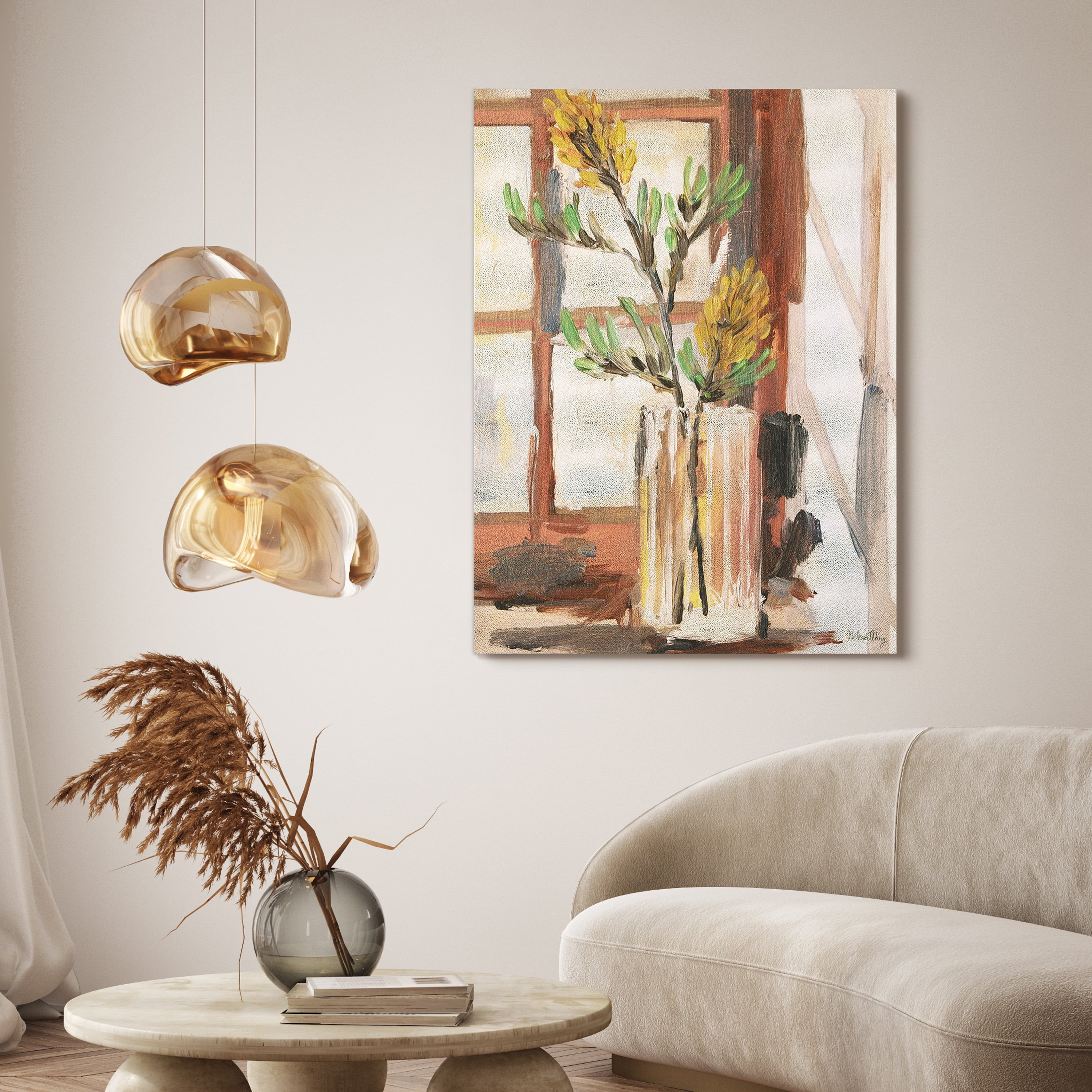 Timeless Serenity II" Vase by the Window onon Gold Metallic Shagreen Wrapped Canvas Wall Art, sized 48"x36"