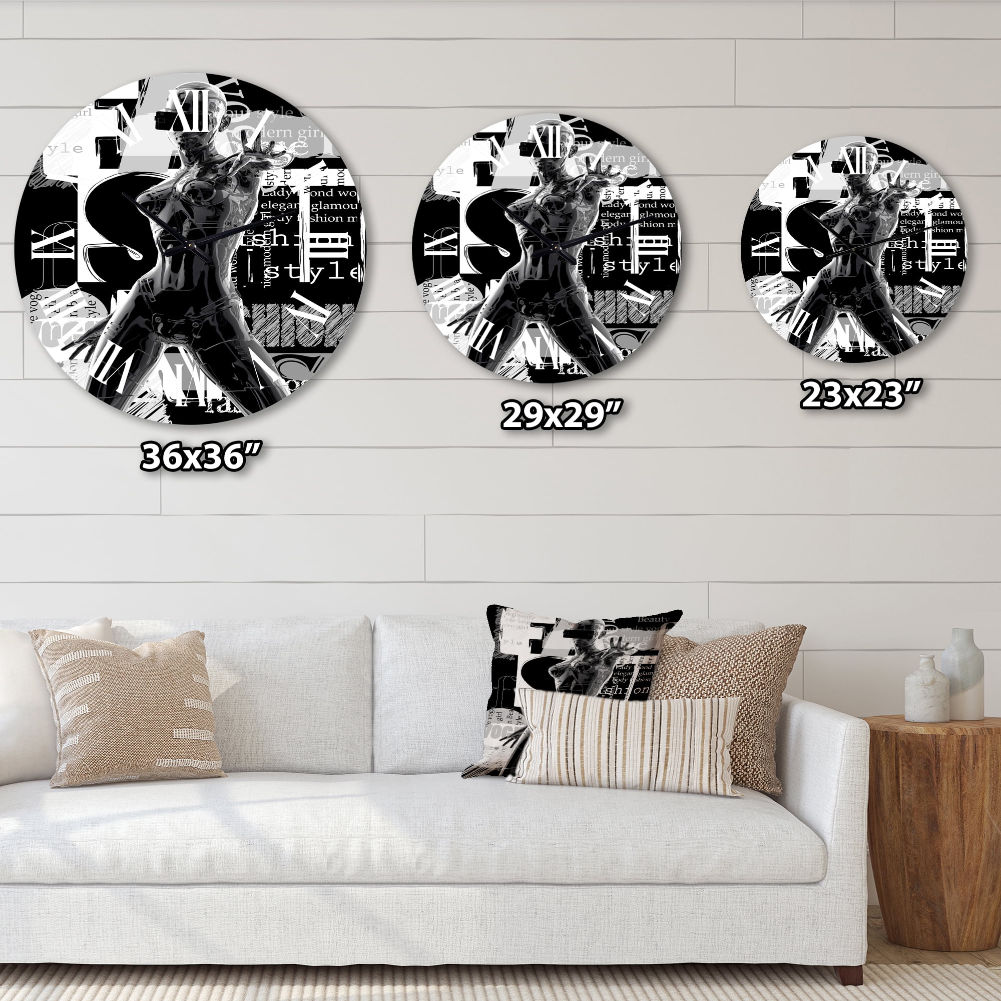 Designart 'Monochrome Cyborg Body Ii' Modern Wall Clock