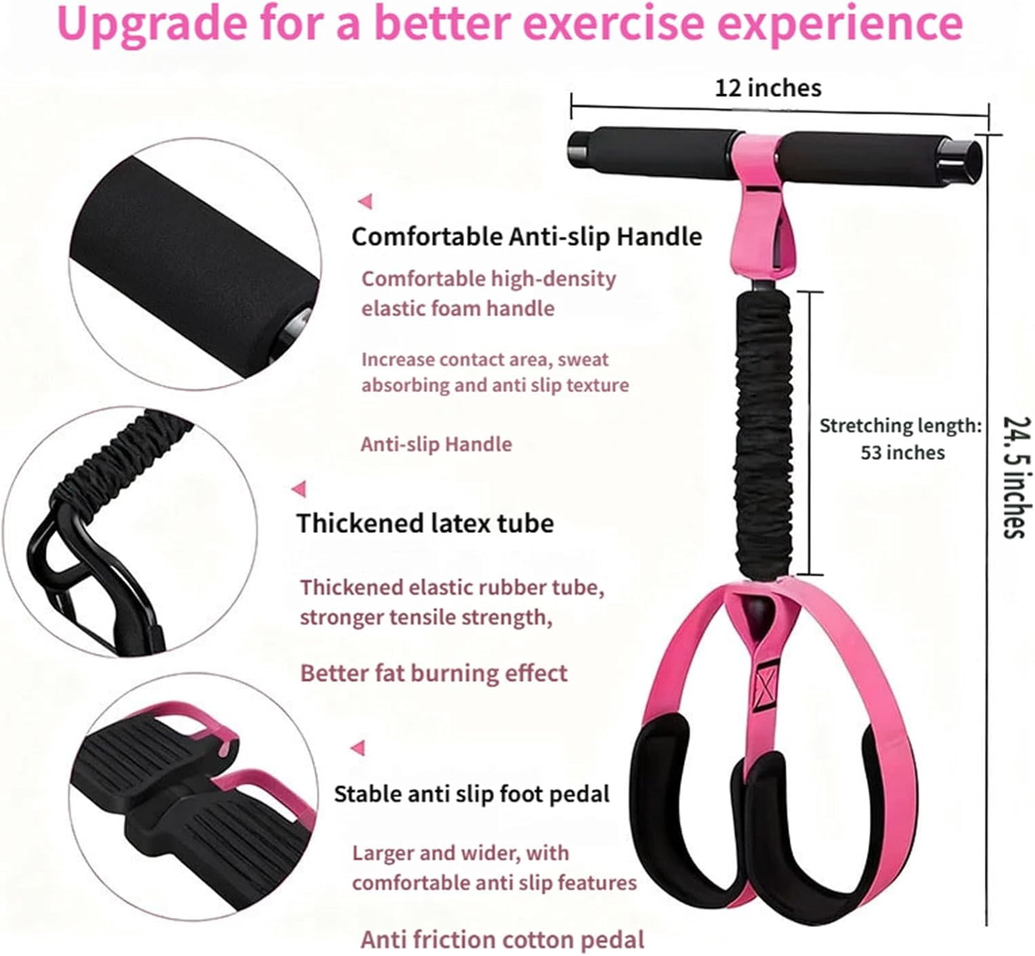 ABCISI Multifunction Pedal Resistance Band with Handle, Tube/Petal/Foot/Full Body Resistance Bands with Handles, Multifunctional Foot Pedal Resistance Band, Leg Raise Straps, Black 55lbs
