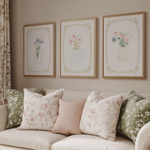 Floral wall art Cottagecore art Vintage floral Trendy flower prints Coquette Set 3 Unframed Paper Print 8x12