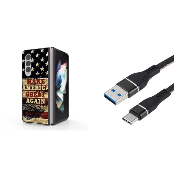 Accessory Bundle for Galaxy Z Fold 4: Slim Snap-On Case (Make America Great Again), Nylon Braided USB-C to USB-A Cable (3 Feet)
