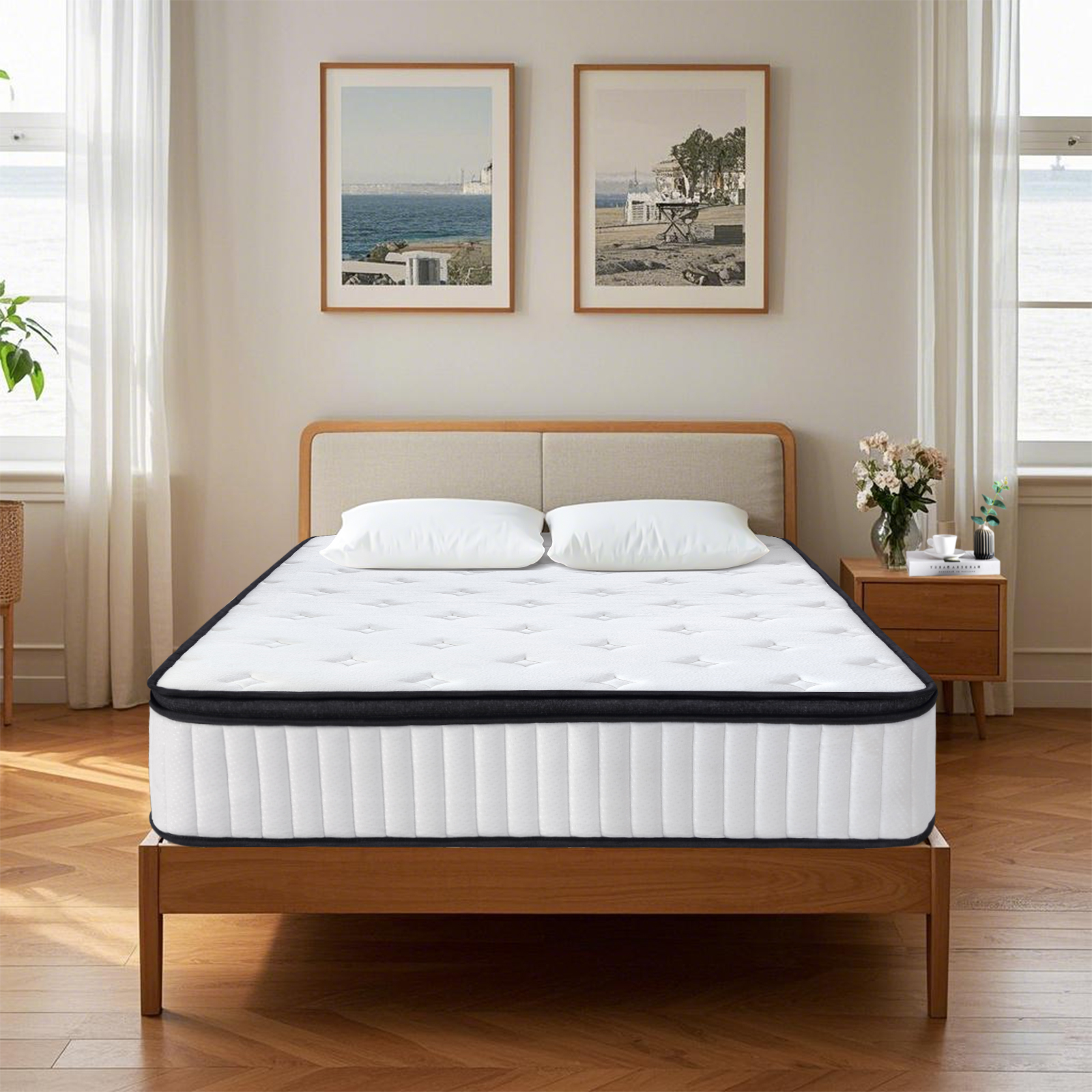 VFD 10 inch Spring Sensation Hybrid Mattress, Queen, Fiberglass Free, Medium Firmness, Durable Support, Certified Safe Foams & Fabric, Mattress in A Box, White