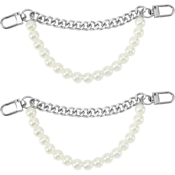 2Pcs Pearl Tassel Shoelace Charms Shoe Chain Charm Decorations Clips Shoe Jewelry with Swivel Clasps Curb Chain for Women Sneakers Casual Shoes Bag Clothes Keychain DIY Crafts Black