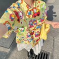 thumbnail image 1 of Camisa Sanrio Hello Kitty con estampado de dibujos animados Kawaii de manga corta, Top informal Retro a la moda para mujer Y2K Sweet Girl de verano, 1 of 4