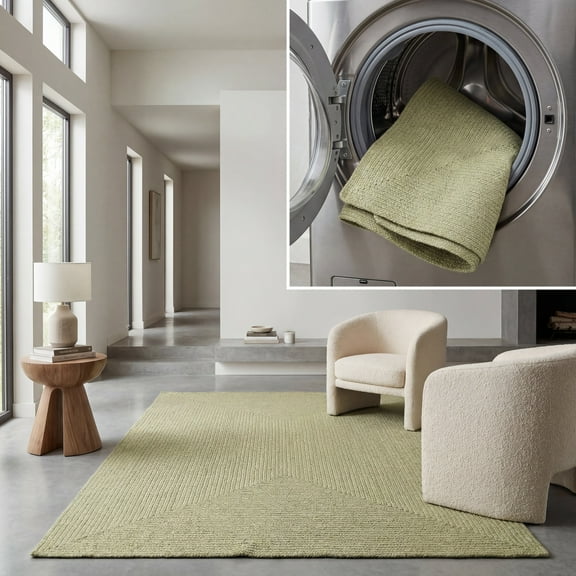 SAFAVIEH Braided Denica Distressed Machine Washable Reversible Area Rug, Sage, 6' x 6' Square