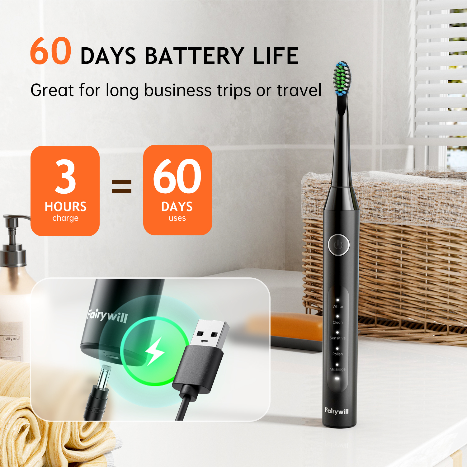Fairywill D7s Sonic Electric Toothbrush with 8 Brush Heads photo 8