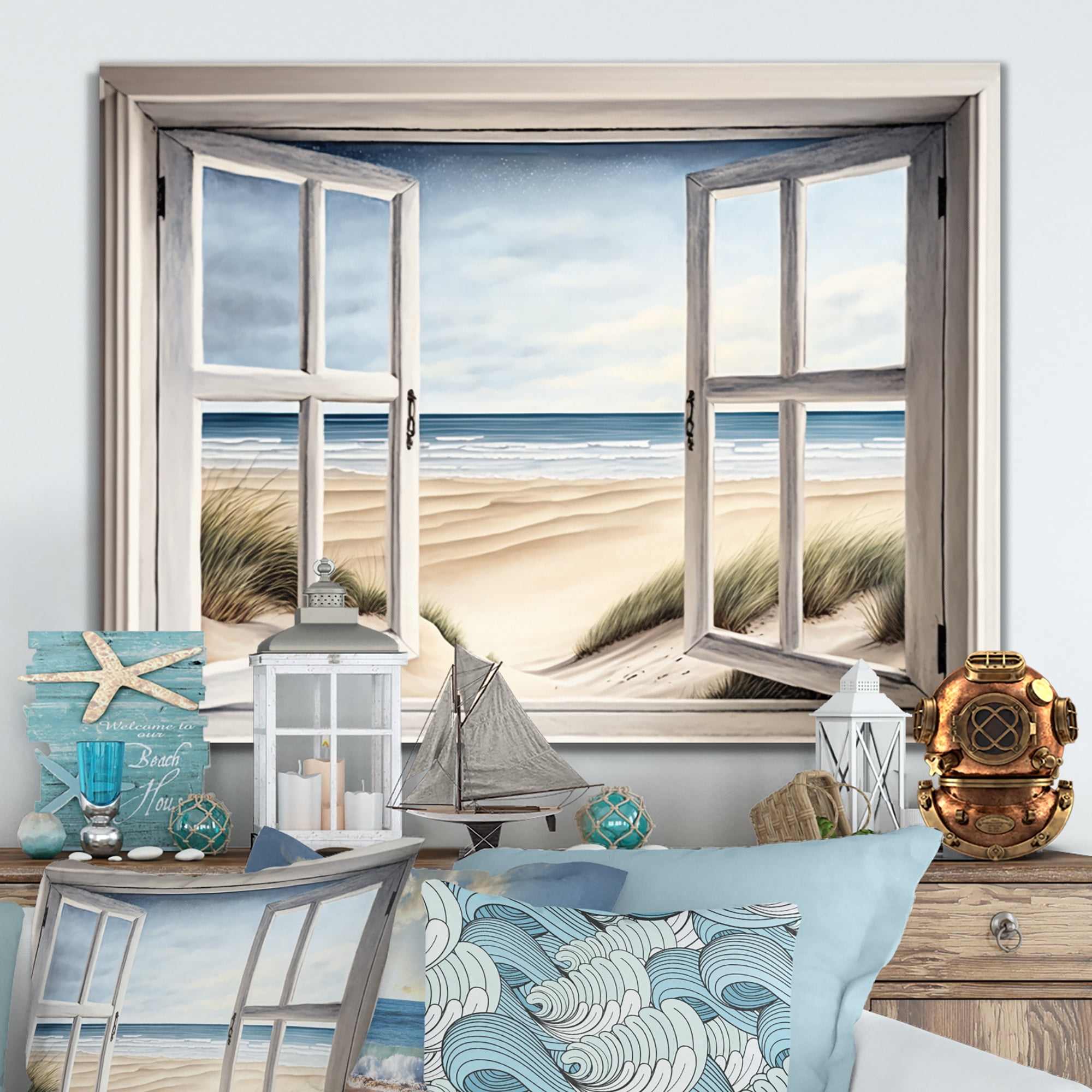 Designart Window To The Beach IV Canvas Wall Art