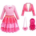 thumbnail image 3 of Guvpev G'irls Pink Princess Costume with Wig, Halloween Cosplay Dress Up Outfit with Jacket, Dress & Heart Bag, K'ids Cosplay Costume for Birthday Party Fancy Dress & Role Play, 3 of 6