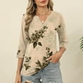 thumbnail image 2 of T-Shirts for Women 3/4 Sleeve V-Neck Floral Printed Casual Dressy Tunic Tops Laides T-Shirts, 2 of 6