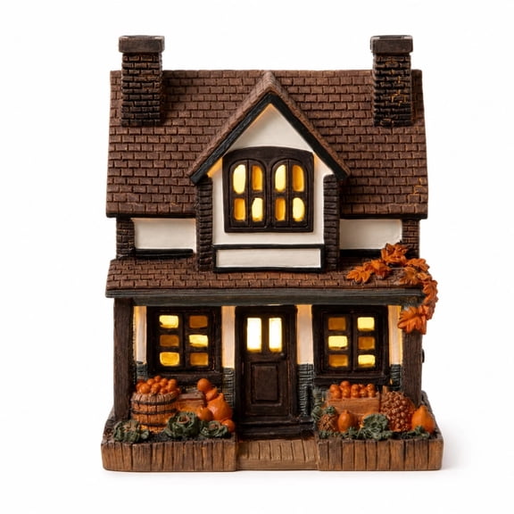 Light-Up Pumpkin House Tabletop Decoration, Halloween Pumpkin House Ornament with LED Glow, Spooky Village Decor for Shelf Mantel Centerpiece
