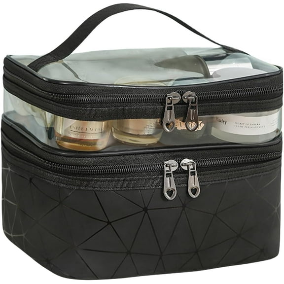 Double layer Cosmetic Cases Travel Makeup Organizer Toiletry Bags Organizer Bag Travel Toiletry Cosmetic Case (black 2)