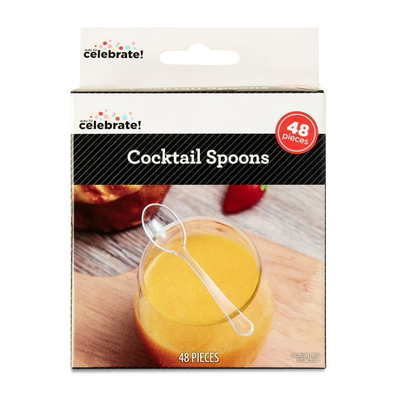 Disposable Plastic Cocktail Spoons, Clear,  Way To Celebrate, 48 Count