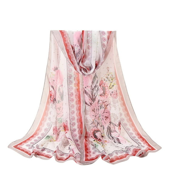 Weikingp Silk Scarf Fashion Women Flowers Printing Long Soft Wrap Scarf Shawl Scarf Silk Hair Ties Silk Scarves () Multicolor Chiffon