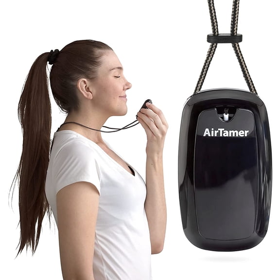 AirTamer A315 Rechargeable Personal Air Purifier with Ionic Technology, Portable Wearable Air Cleaner, Black with Leather Travel Case