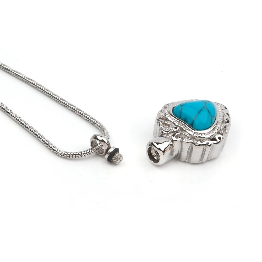 Vintage Turquoise Heart Memorial Necklace Stainless Steel