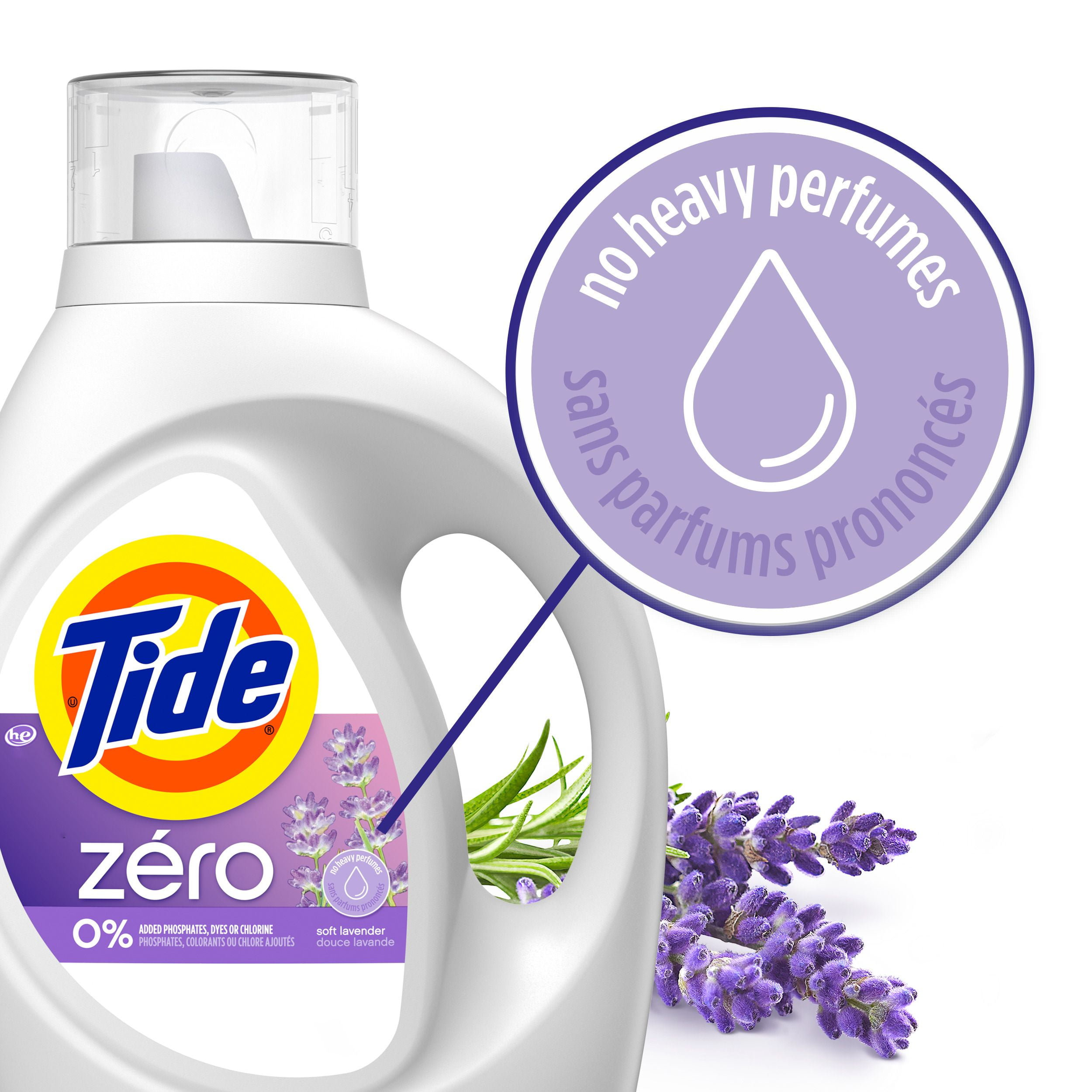 Détergent à lessive liquide Tide Zero, parfum Douce lavande, technologie CleanScent 3.1L
