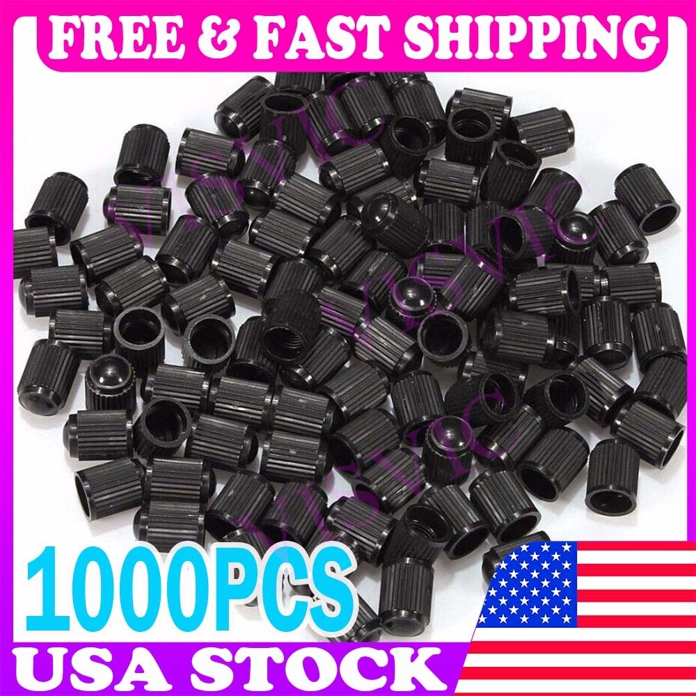 1000Pc Universal Black Plastic Tire Valve Caps Air Stem Cover for Car Motor Bike