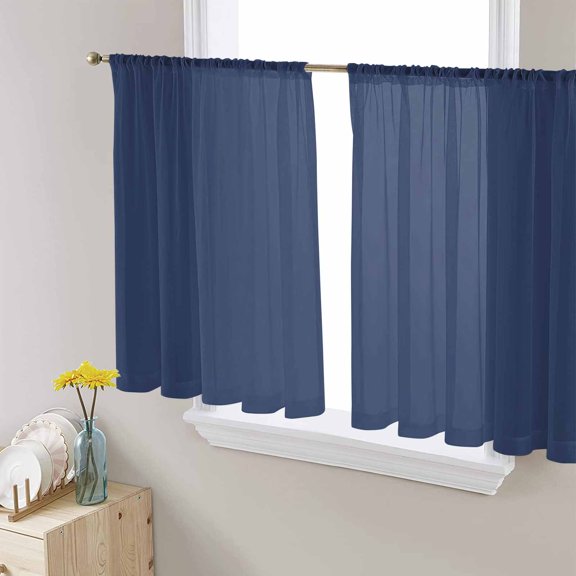 Navy Blue Sheer Curtains 54 Inches Length 2 Panels Set, Window Sheer Curtains for Living Room/Bedroom, Modern Pure Navy Blue Light Filtering Rod Pocket Curtain 52'' x 54'' x 2