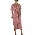 thumbnail image 7 of Feancey Work Dresses for Women Twist Knot High Waisted Midi Dress Wrap V Neck Cocktail Party Dresses Elegant Short Sleeve Formal Dress Pink XL, 7 of 7