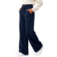 thumbnail image 4 of Sweatpants Women Solid Color Elastic Waist Wide Straight Leg Lightweight Casual Pants Fall Trousers with Pockets, 4 of 8