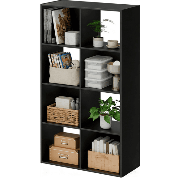 8 Cube Storage Organizer, Open Back Bookshelf with Removable Panels, Vertical or Horizontal Placement, Stackable Bookcase for Living Room, Bedroom, Home Office, Black
