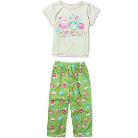 Faded Glory - Girls' Owl Sleep Tee and Capri Pajama Pants