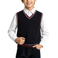 thumbnail image 2 of SERTGUTR Boys V Neck Sweater Vest, Striped Ribbed Trim Sleeveless Knit Pullover, School Uniform Classic Fit, Everyday Layering Top, 2 of 6