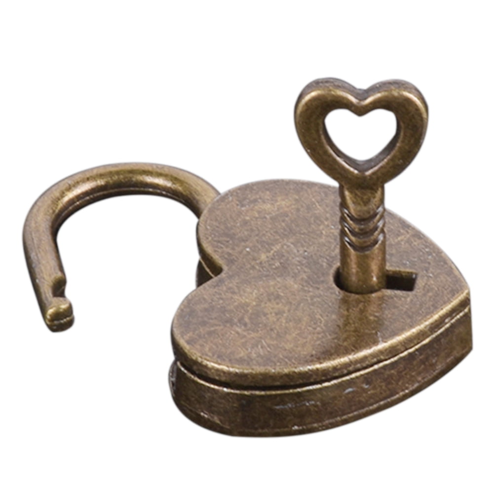 Unbrand Vintage Heart Shape Mini Padlock Bag Travel Suitcase Luggage Box Case Key Lock, Girl's, Size: 8, Gold