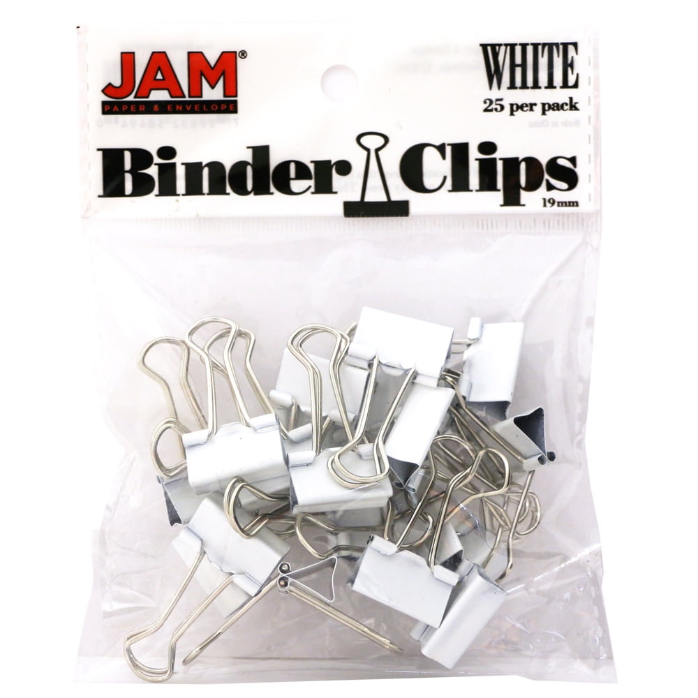JAM Binder Clips, White Binderclips, 25/Pack, Small, 19mm